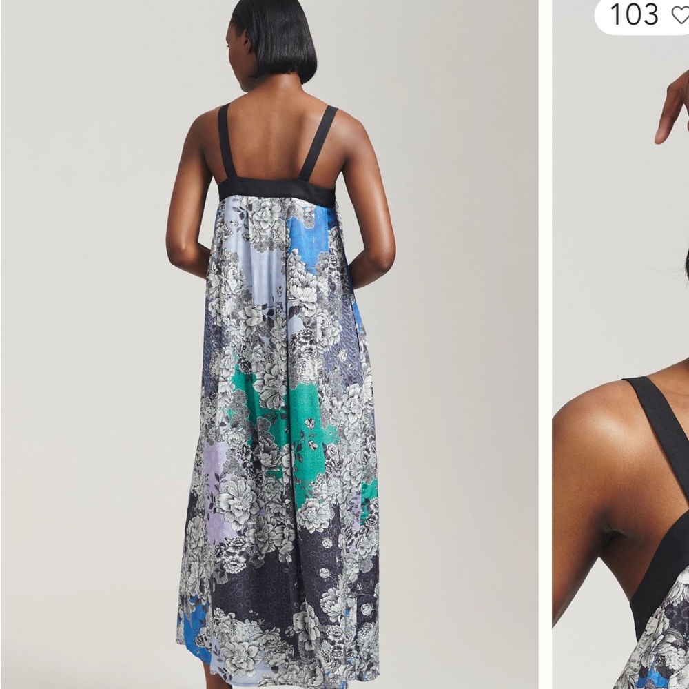 ATSU Floral Maxi Dress in Blue and Green - Picture 2 of 7